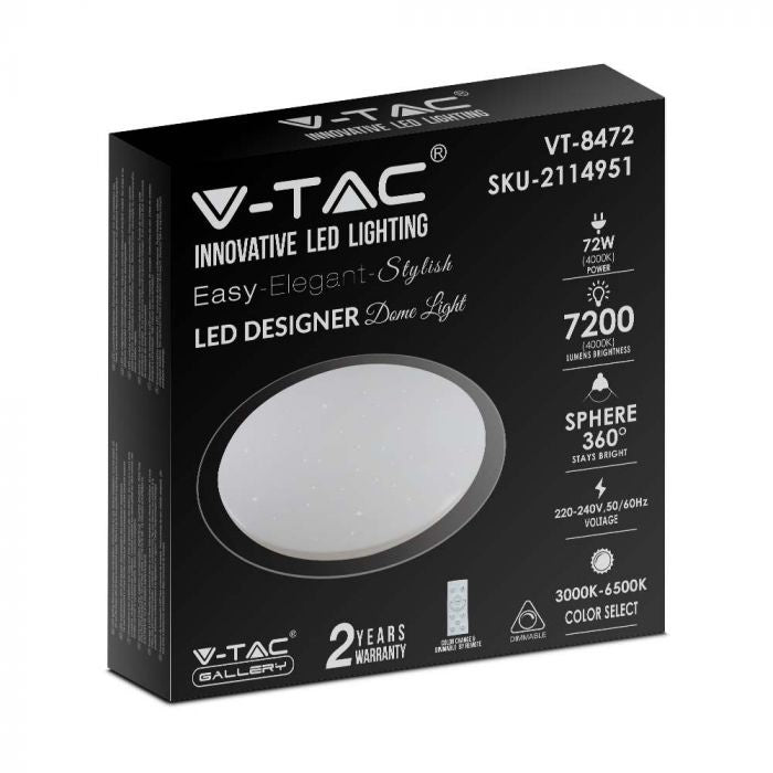 72W(7200Lm) LED V-TAC design rund kupolarmatur med fjärrkontroll, IP20, vit, dimbar, 3/1, 670x80mm