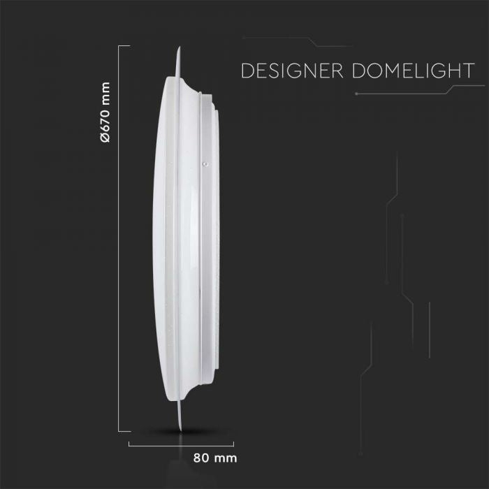 72W(7200Lm) LED V-TAC design rund kupolarmatur med fjärrkontroll, IP20, vit, dimbar, 3/1, 670x80mm