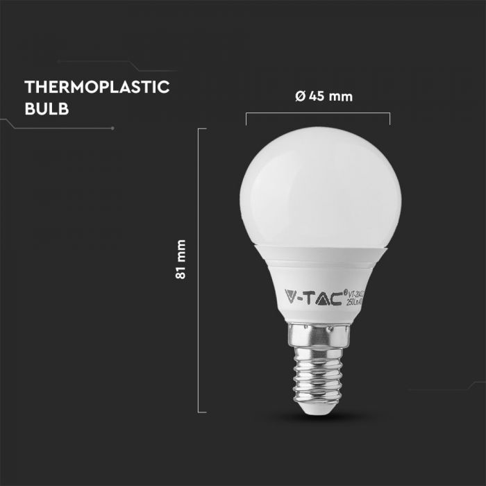 Светодиодная лампа E14 4.5W(470Lm), V-TAC SAMSUNG, IP20, гарантия 5 лет, P45, теплый белый свет 3000K