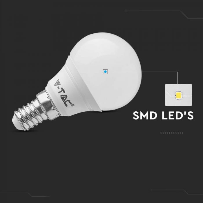 E14 4,5W (470Lm) LED-lampa, V-TAC SAMSUNG, IP20, 5 års garanti, P45, varmvitt ljus 3000K