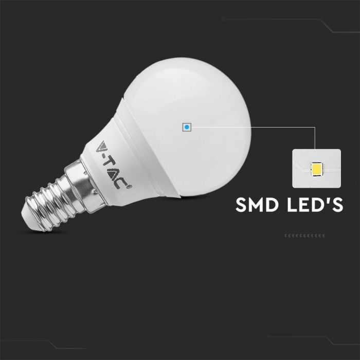 E14 4.5W(470Lm) LED-lambi, V-TAC SAMSUNG, IP20, 5 aastat garantiid, P45, soe valge valgus 3000K