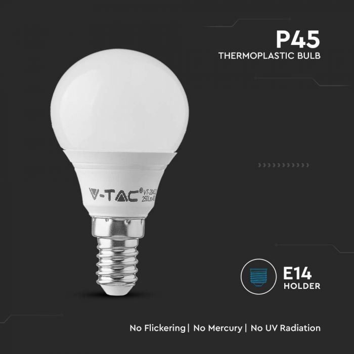 E14 4.5W(470Lm) LED Spuldze, V-TAC SAMSUNG, IP20, garantija 5 gadi, P45, silti balta gaisma 3000K