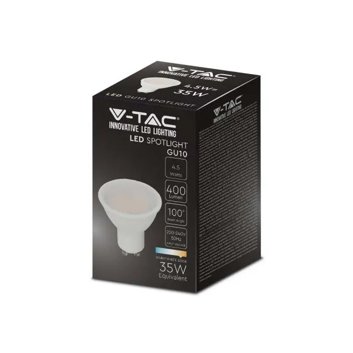 GU10 4,5W (400Lm) LED-lampa, V-TAC, IP20, varmvitt ljus 3000K