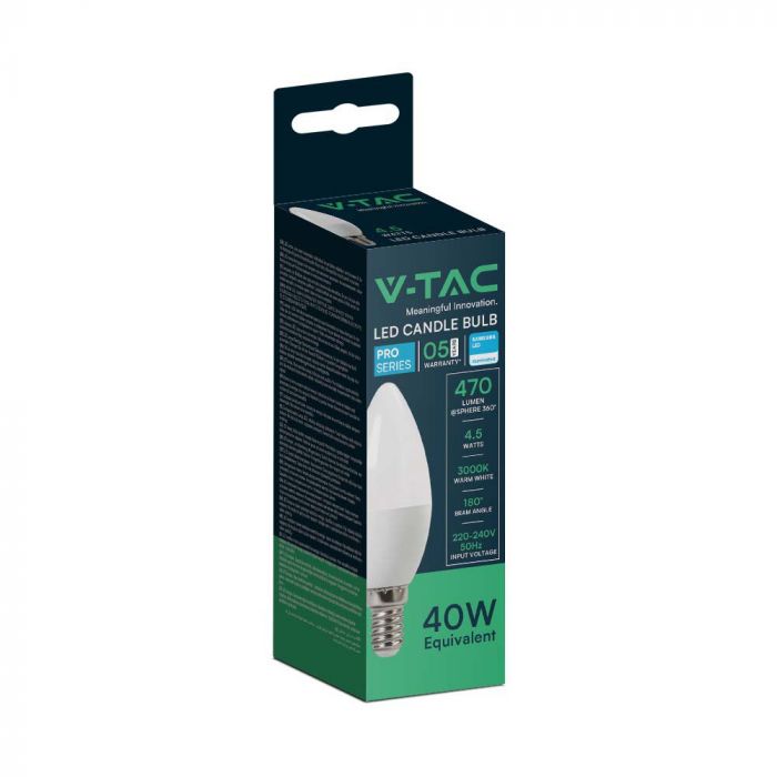 E14 4.5W(470Lm) LED Spuldze, V-TAC SAMSUNG, IP20, silti balta gaisma 3000K