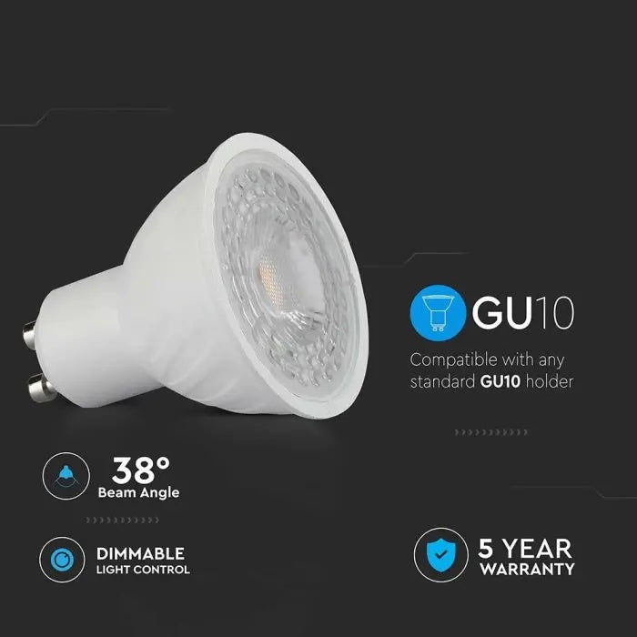 Светодиодная лампа GU10 6W(445Lm), V-TAC SAMSUNG, IP20, диммируемая, холодный белый 6500K