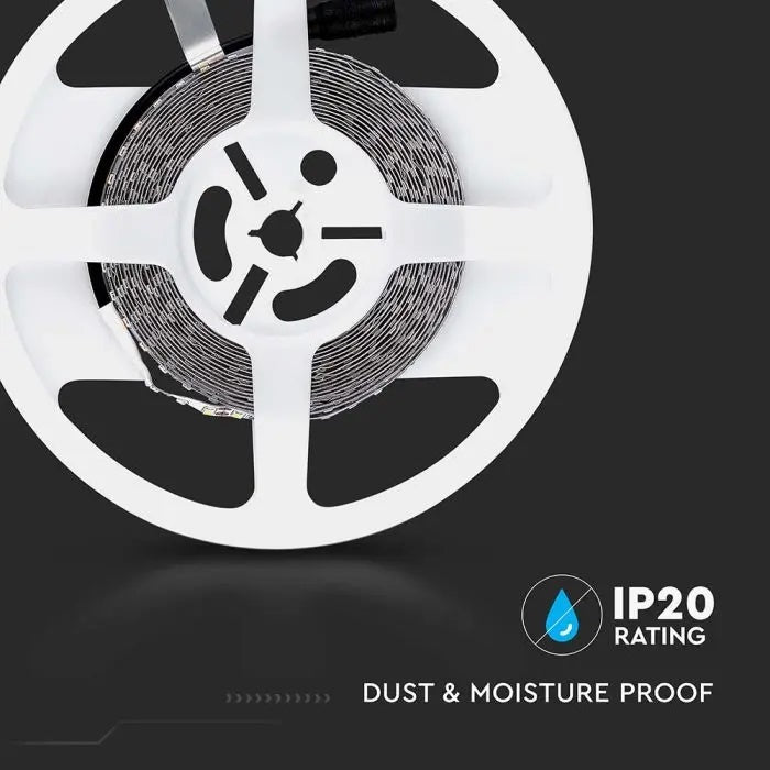 Pris per 1m_8W/m(800Lm/m) 0.66A/m 120 LED Tape, V-TAC, vattentät IP20, 12V, kallvitt ljus 6500K