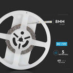 Cena par 1m_4.2W/m (420Lm/m) 0.35A/m 60 LED lente, V-TAC, ūdensnedroša IP20, 12V, auksti balra gaisma 6500K