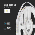 Cena par 1m_4.2W/m (420Lm/m) 0.35A/m 60 LED lente, V-TAC, ūdensnedroša IP20, 12V, auksti balra gaisma 6500K