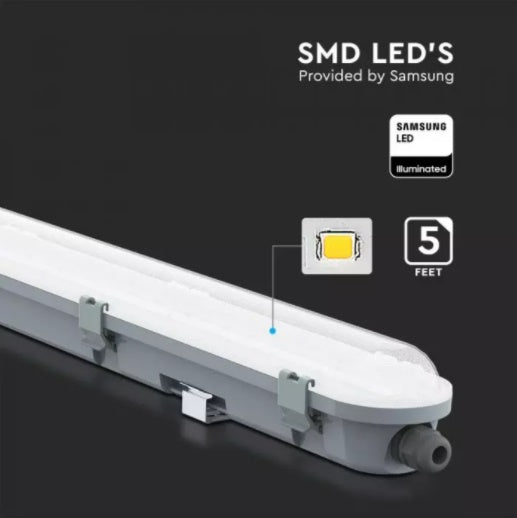 48W(5760Lm) V-TAC SAMSUNG LED Линейный светильник, IP65, IK06, 150см, без вилки (подключение кабеля), холодный белый свет 6500K