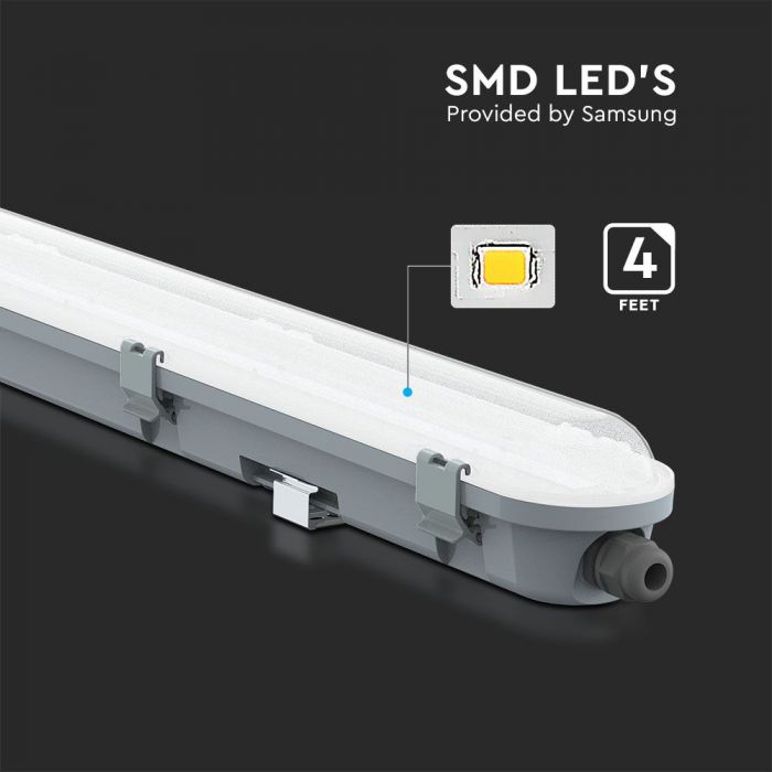 36W(4320Lm) V-TAC SAMSUNG Линейный светильник, IP65, IK06, 120см, без вилки (подключение кабеля), нейтральный белый свет 4000K