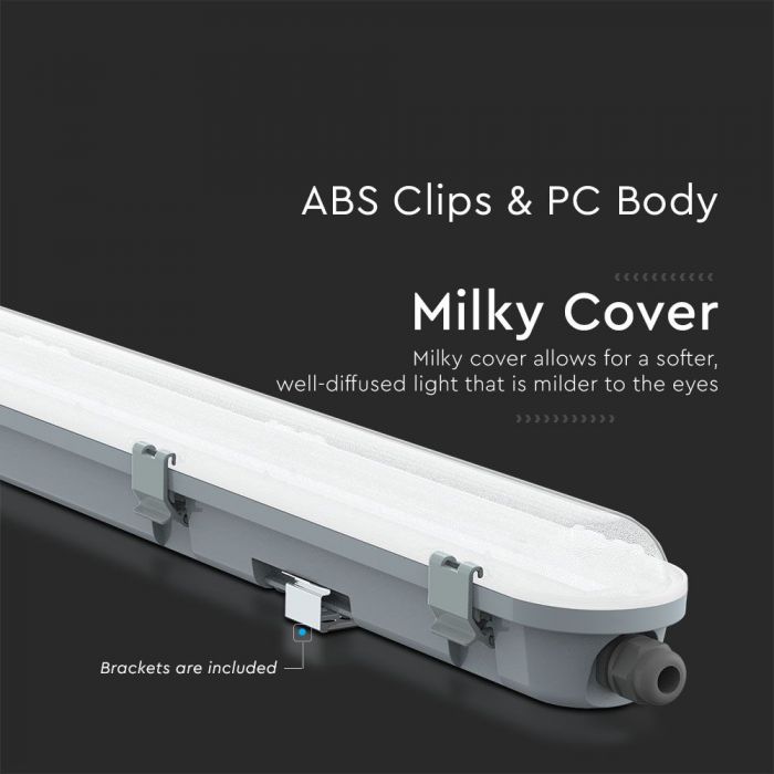 36W(4320Lm) V-TAC SAMSUNG Linjär armatur, IP65, IK06, 120cm, utan stickpropp (kabelanslutning), kallvitt ljus 6500K