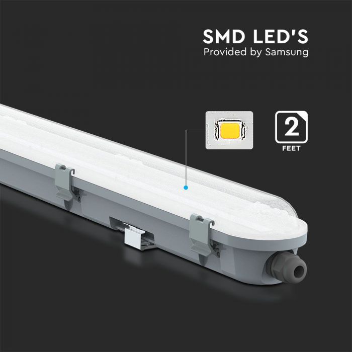 18W(2160Lm) V-TAC SAMSUNG Линейный светильник, IP65, IK06, 60см, без вилки (подключение кабеля), нейтральный белый свет 4000K