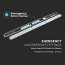 48W(5760Lm) V-TAC SAMSUNG Linear light, IP65, 150cm, with emergency battery, milk color, without plug (cable connection), neutral white light 4000K