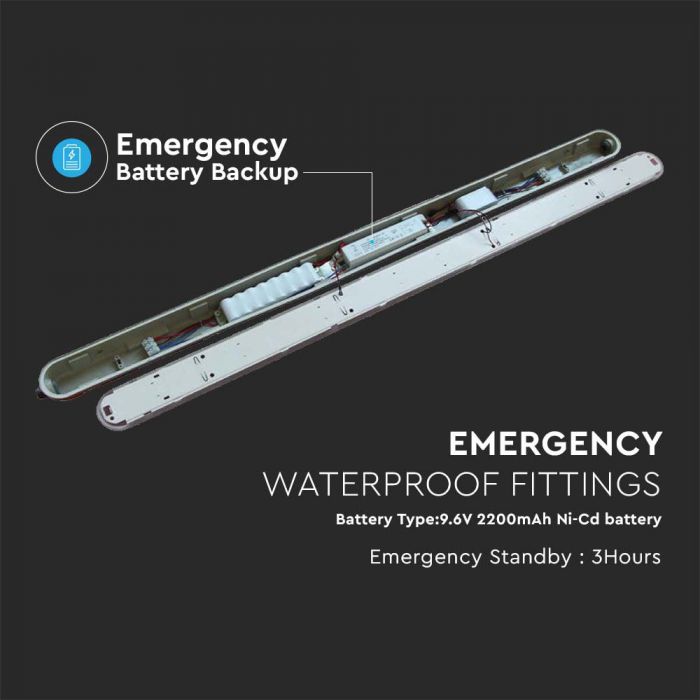 48W(5760Lm) V-TAC SAMSUNG Linear light, IP65, 150cm, with emergency battery, milk color, without plug (cable connection), neutral white light 4000K