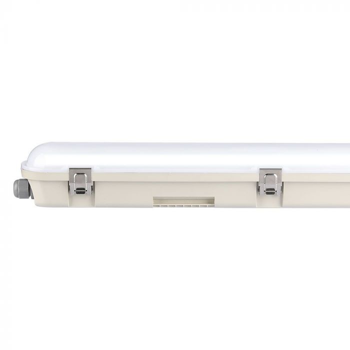 36W(4320Lm) V-TAC SAMSUNG Линейный светильник, IP65, IK07, 120см, с аварийным аккумулятором, цвет молочный, без вилки (подключение кабеля), холодный белый свет 6500K