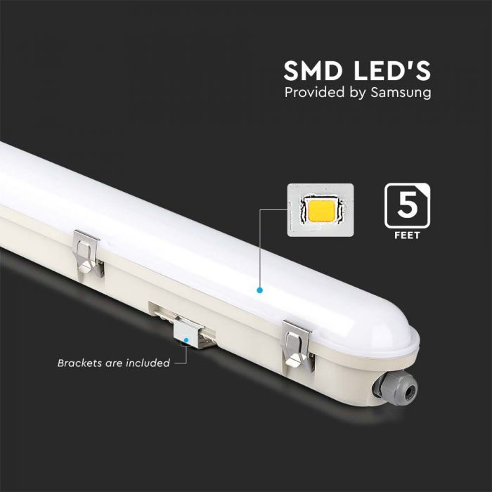 48W(5760Lm) V-TAC SAMSUNG Linear light, IP65, 150cm, with emergency battery, milk color, without plug (cable connection), neutral white light 4000K