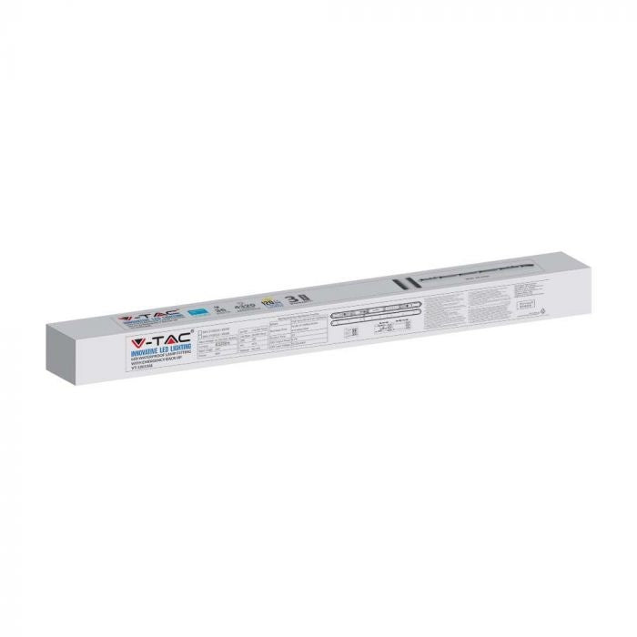 36W(4320Lm) V-TAC SAMSUNG Linear lamp, IP65, IK07, 120cm, with emergency battery, operating time up to 3 hours, milk color, without plug (cable connection), neutral white light 4000K