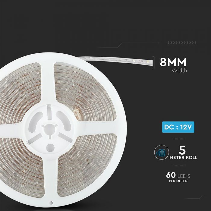 Cena par 5m_3.2W/m 12V 60 LED lente, V-TAC, IP65, zaļa
