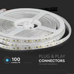 Cena par 5m_8W/m(800Lm/m) 0.66A/m LED Lente, V-TAC, ūdensdroša IP65, 12V, auksti balta gaisma 6500K