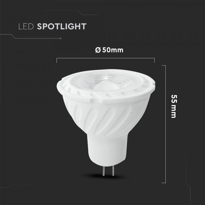 GU5.3 6W(455Lm) 12V, 110° LED лампа V-TAC SAMSUNG, MR16, IP20, 5 лет гарантии, 3000K яркий белый свет