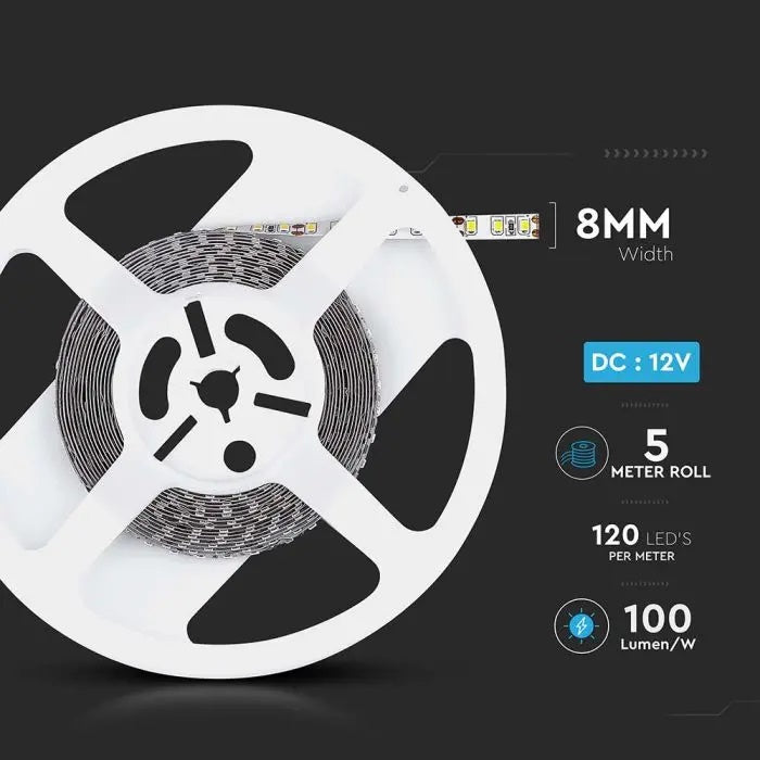 Cena par 1m_8W/m(800Lm/m) 0.66A/m LED Lente, V-TAC, ūdensnedroša IP20, 12V, neitrāli balta gaisma 4000K