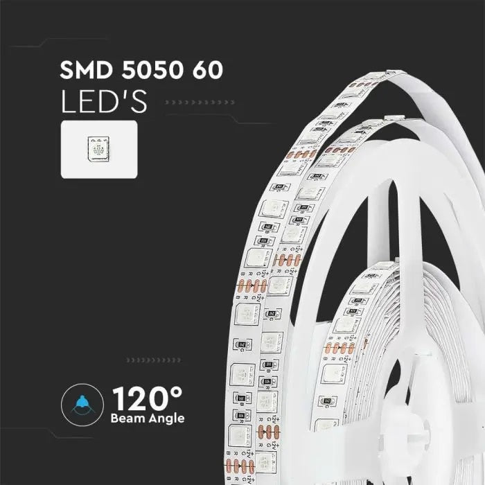 Cena par 1m_7W/m(900Lm/m) 60 LED Lente, V-TAC, ūdensnedroša IP20, 12V, RGB krāsaina