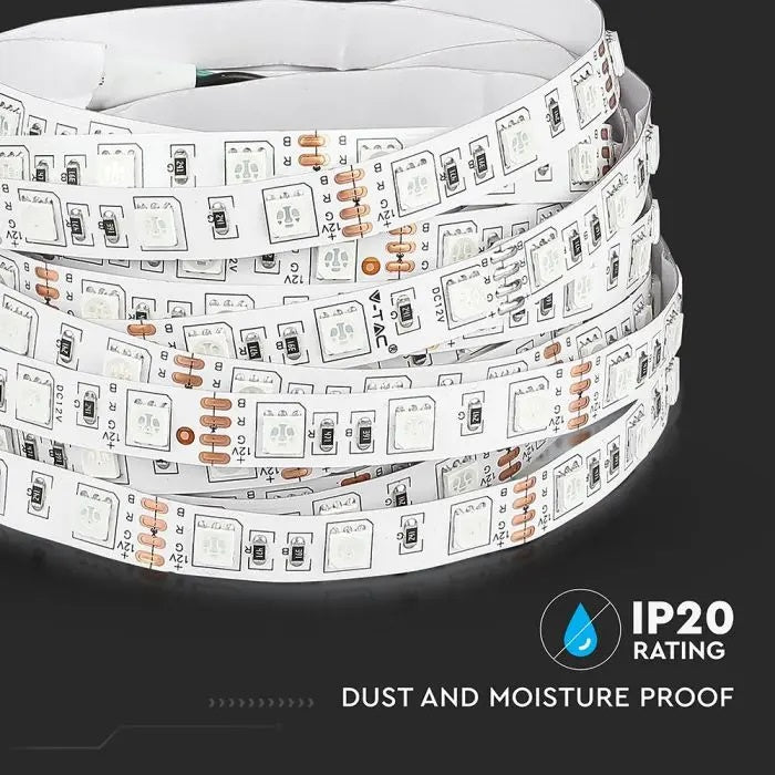 Цена за 1м7Вт/м(900Лм/м) 60 светодиодных лент, V-TAC, водонепроницаемость IP20, 12В, цветные RGB