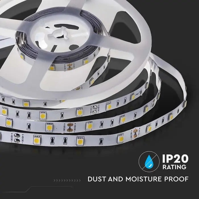 Price for 1m_6W/m(500Lm/m) 0.5A/m 30 LED Tape, V-TAC, waterproof IP20, 12V, cold white light 6500K
