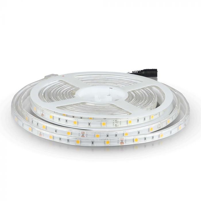 Cena par 5m_6W/m(500Lm/m) 30 LED lente, 12V, V-TAC, IP65, silti balta gaisma 3000K