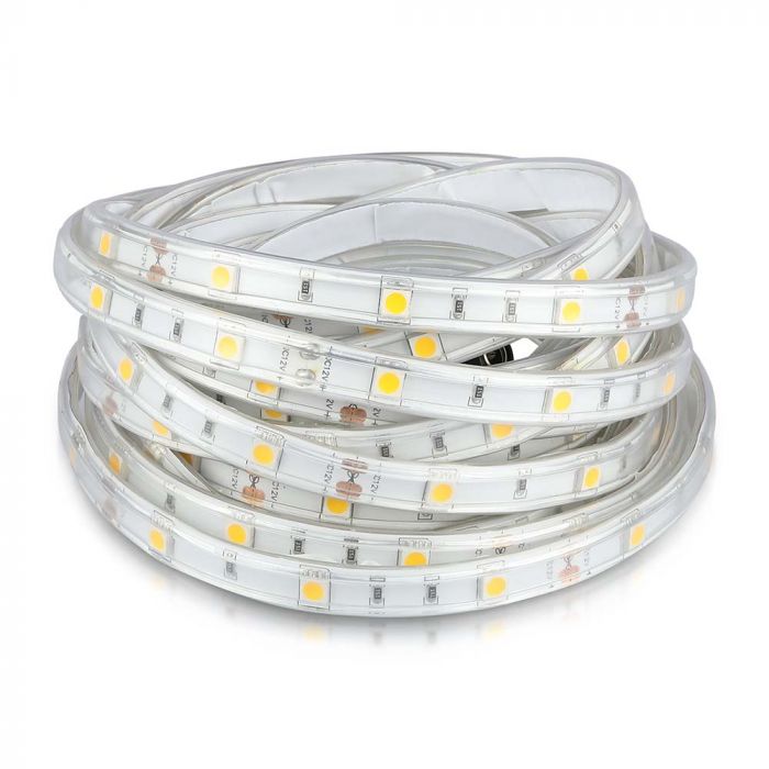 Cena par 5m_6W/m(500Lm/m) 30 LED lente, 12V, V-TAC, IP65, silti balta gaisma 3000K