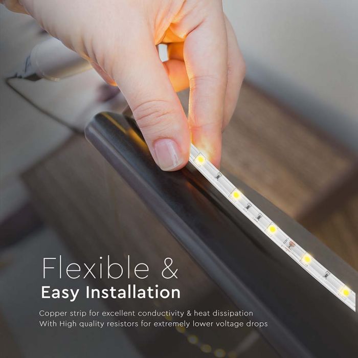 Price for 5m_6W/m(500Lm/m) 30 LED strip, 12V, V-TAC, IP65, warm white light 3000K