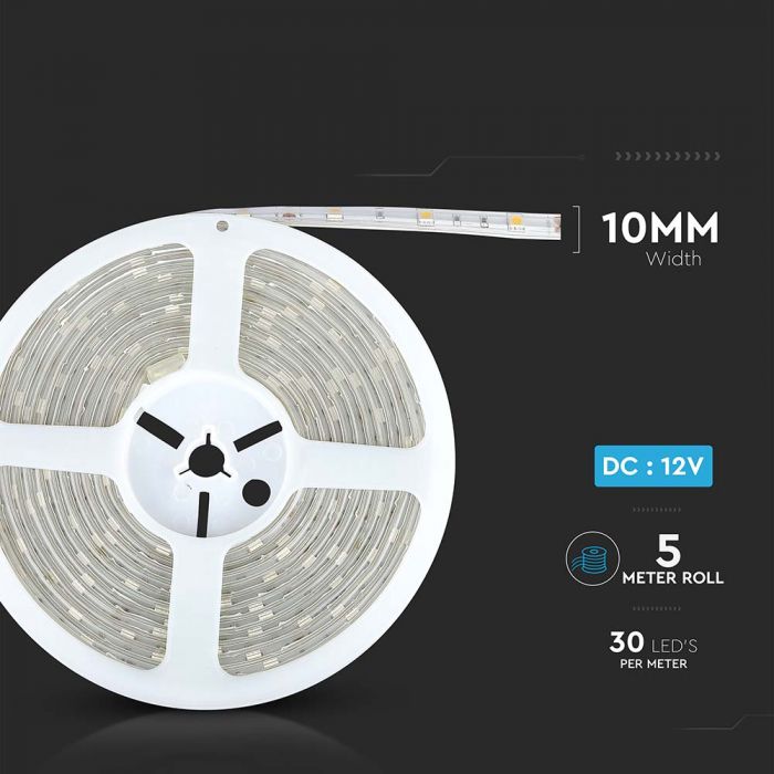 Price for 5m_6W/m(500Lm/m) 30 LED strip, 12V, V-TAC, IP65, warm white light 3000K