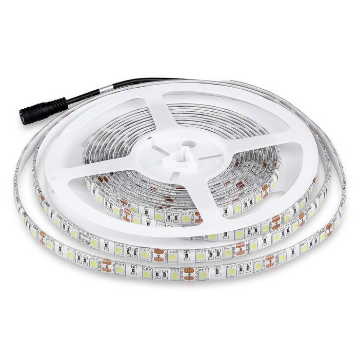 Cena par 5m_11W/m(900Lm/m) 0.9A/m 60 LED Lente, V-TAC, ūdensdroša IP65, 12V, auksti balta gaisma 6400K