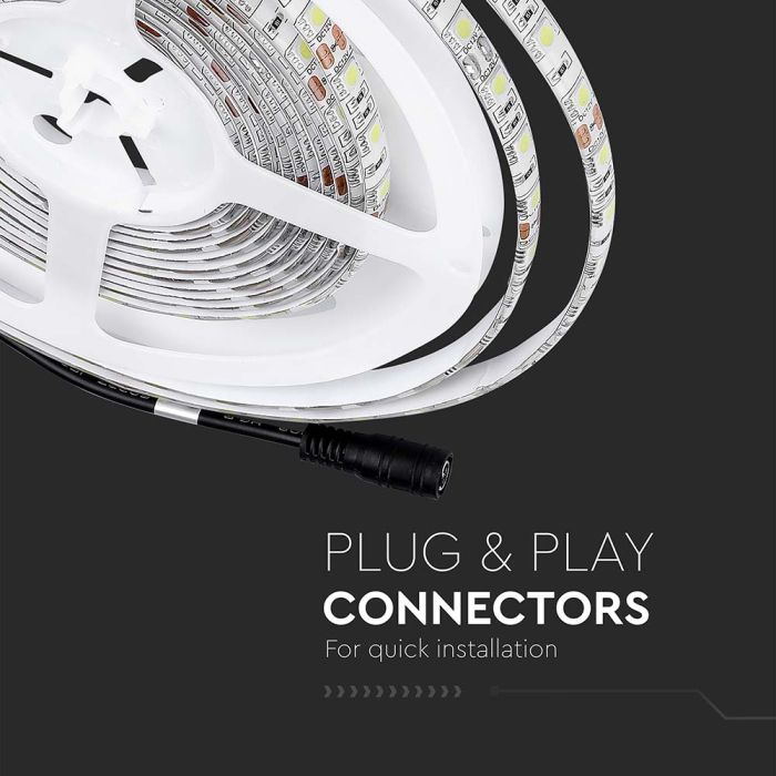 Cena par 5m_11W/m(900Lm/m) 0.9A/m 60 LED Lente, V-TAC, ūdensdroša IP65, 12V, auksti balta gaisma 6400K