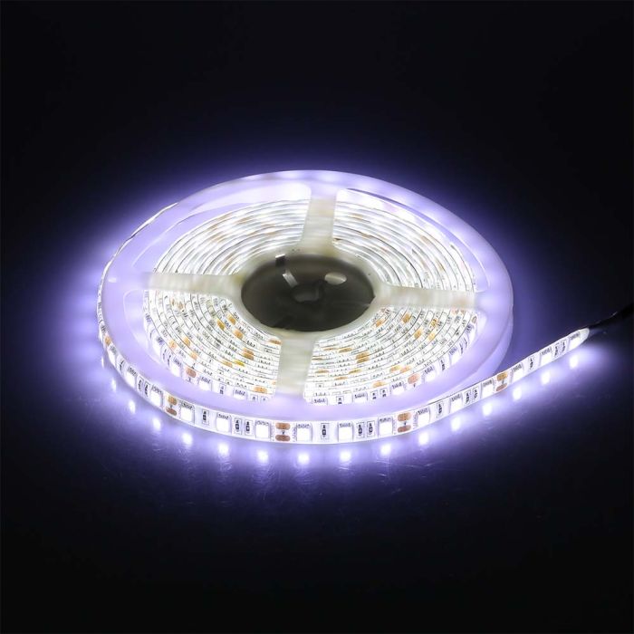 Cena par 5m_11W/m(900Lm/m) 0.9A/m 60 LED Lente, V-TAC, ūdensdroša IP65, 12V, auksti balta gaisma 6400K