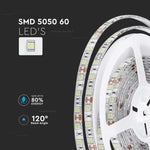 Cena par 5m_11W/m(900Lm/m) 0.9A/m 60 LED Lente, V-TAC, ūdensdroša IP65, 12V, auksti balta gaisma 6400K