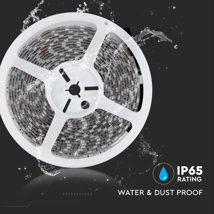 Cena par 5m_11W/m(900Lm/m) 0.9A/m 60 LED Lente, V-TAC, ūdensdroša IP65, 12V, auksti balta gaisma 6400K