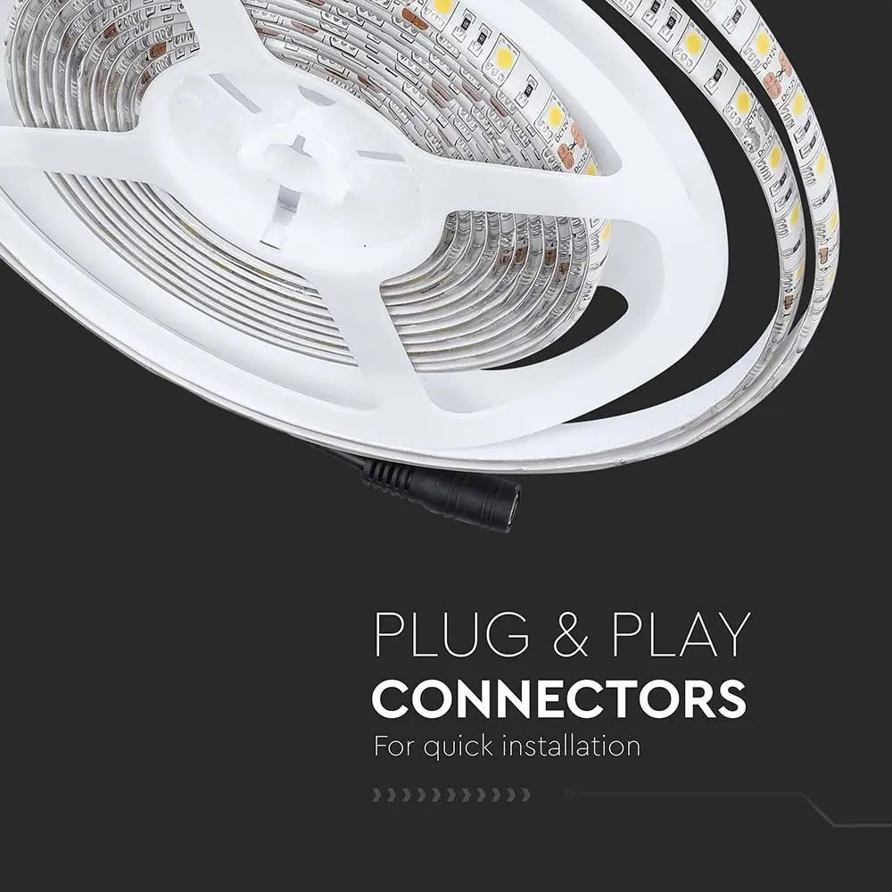Cena par 5m_11W/m(900Lm/m) 0.9A/m LED Lente, V-TAC, ūdensdroša IP65, 12V, silti balta gaisma 3000K