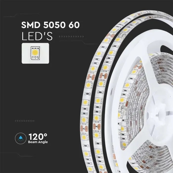 Cena par 5m_11W/m(900Lm/m) 0.9A/m 60 LED Lente, V-TAC, ūdensdroša IP65, 12V, neitrāli balta gaisma 4500K