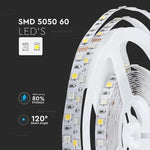 Cena par 1m_8W/m(357Lm/m) 0.66A/m 60 LED Lente, V-TAC, ūdensnedroša IP20, 12V, RGB krāsaina + auksti balta gaisma 6400K