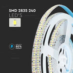 Cena par 1m_20W/m(2000Lm/m) 1.66A/m 240 LED Lente, V-TAC, ūdensnedroša IP20, 12V, silti balta gaisma 3000K