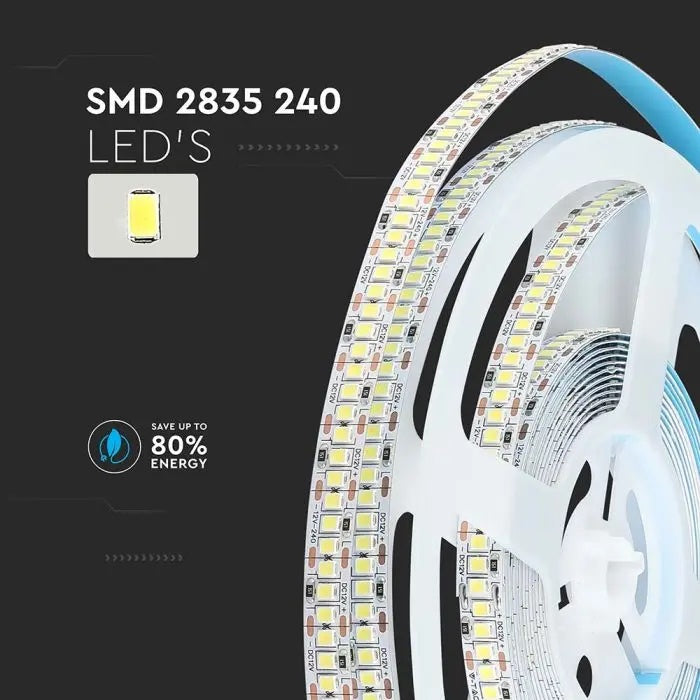 Cena par 1m_20W/m(2000Lm/m) 1.66A/m 240 LED Lente, V-TAC, ūdensnedroša IP20, 12V, silti balta gaisma 3000K