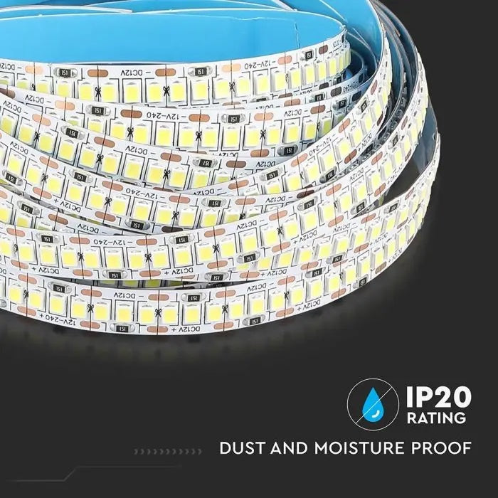 Cena par 1m_20W/m(2000Lm/m) 1.66A/m 240 LED Lente, V-TAC, ūdensnedroša IP20, 12V, silti balta gaisma 3000K