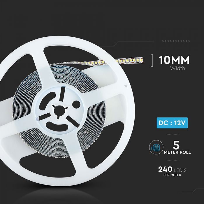 Cena par 1m_20W/m(2000Lm/m) 240 LED lente, 12V, V-TAC, IP20, neitrāli balta gaisma 4000K