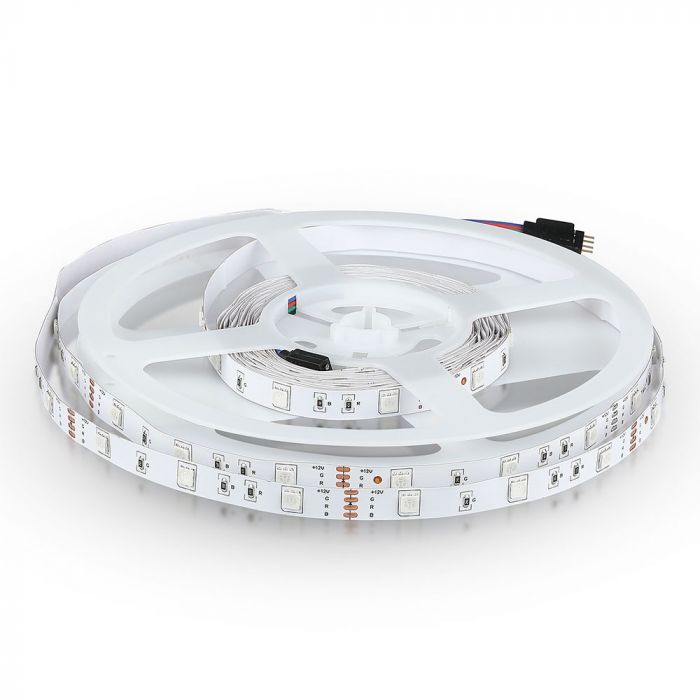 Cena par 1m_4.8W(500Lm) LED Lente, 30 diodes, ūdensnedroša IP20, V-TAC, krāsaina RGB