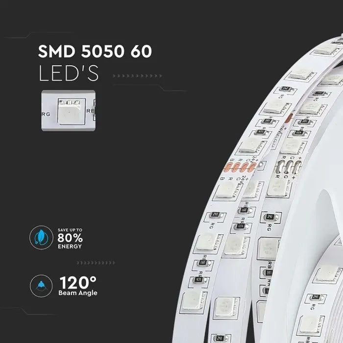 Cena par 1m_10W/m(830Lm/m) 0.42A/m 60 LED Lente, V-TAC, ūdensnedroša IP20, 24V, auksti balta gaisma 6500K