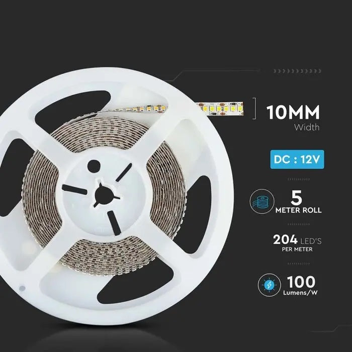 Cena par 1m_17W/m(1700Lm/m) 1.4A/m 204 LED Lente, V-TAC, ūdensnedroša IP20, 12V, silti balta gaisma 3000K