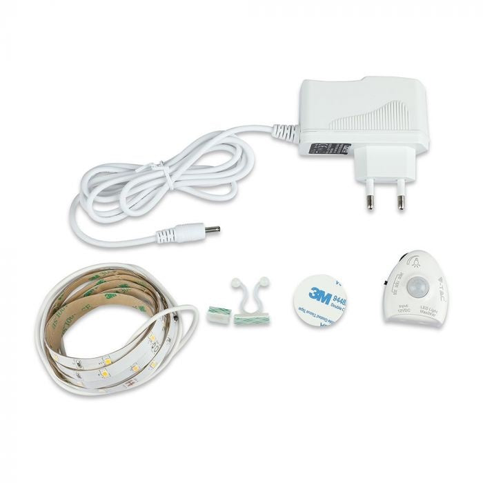 3,5Вт/м (350Лм/м) 12В светодиодная лента SMD 1,2м с PIR датчиком, расстояние 2-5м, IP20 водонепроницаемая, диммируемая, гарантия 3 года, нейтральный белый свет 4000К