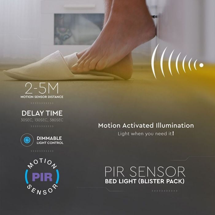 3,5Вт/м (350Лм/м) 12В светодиодная лента SMD 1,2м с PIR датчиком, расстояние 2-5м, IP20 водонепроницаемая, диммируемая, гарантия 3 года, нейтральный белый свет 4000К