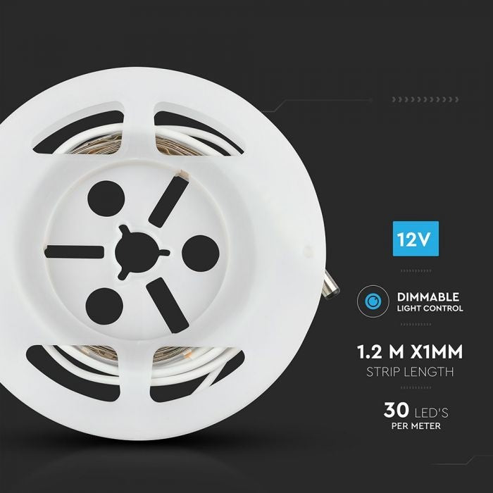 3,5Вт/м (350Лм/м) 12В светодиодная лента SMD 1,2м с PIR датчиком, расстояние 2-5м, IP20 водонепроницаемая, диммируемая, гарантия 3 года, нейтральный белый свет 4000К